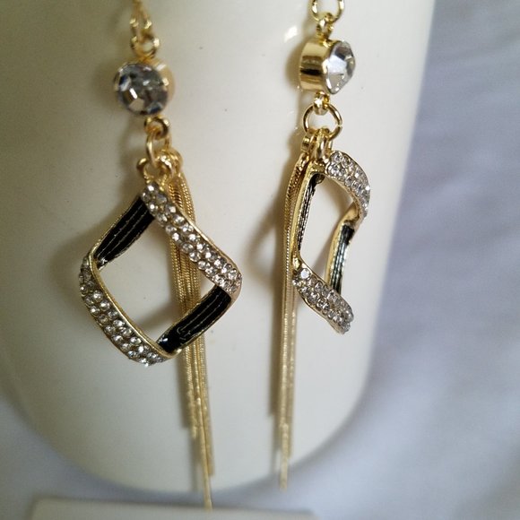 Black & Rhinestone Twist Earrings - NWOT - Picture 4 of 4